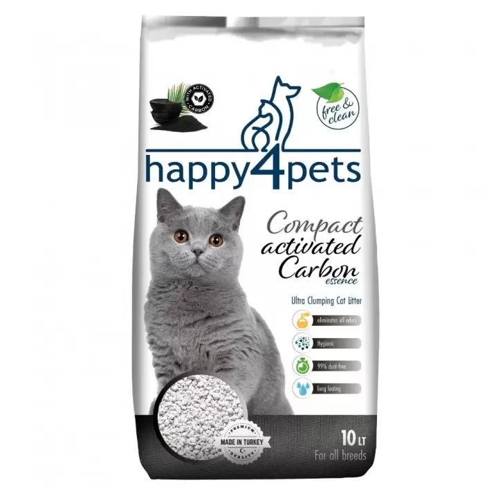 Happy4Pets%20Aktif%20Karbonlu%20Topaklaşan%20Bentonit%20Kedi%20Kumu%20İnce%20Taneli%2010lt