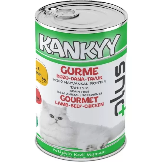 KANKYY GURME (KUZU-TAVUK-BALIK) ETLİ YETİŞKİN KEDİ KOSERVE YAŞ MAMA 415 GR